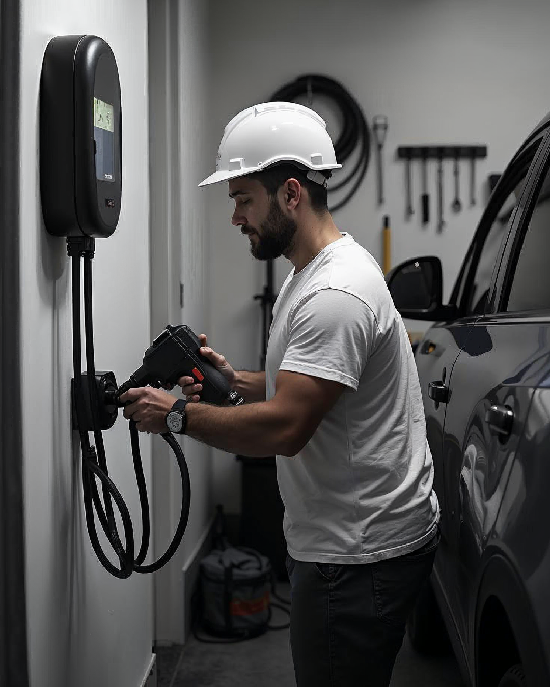Installation of electric vehicle charging station in residential garage